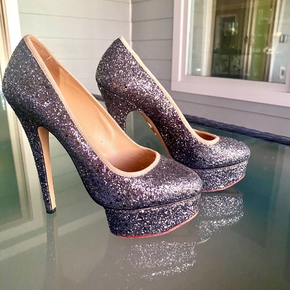 Charlotte Olympia Sparkling Silver Platform Heels 36 1/2 STUNNING PARTY HEELS 👠